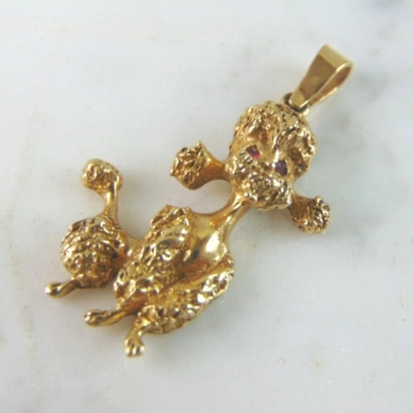 Womens Vintage Estate 14k Yellow Gold Poodle Dog Pendant 6.7g E727